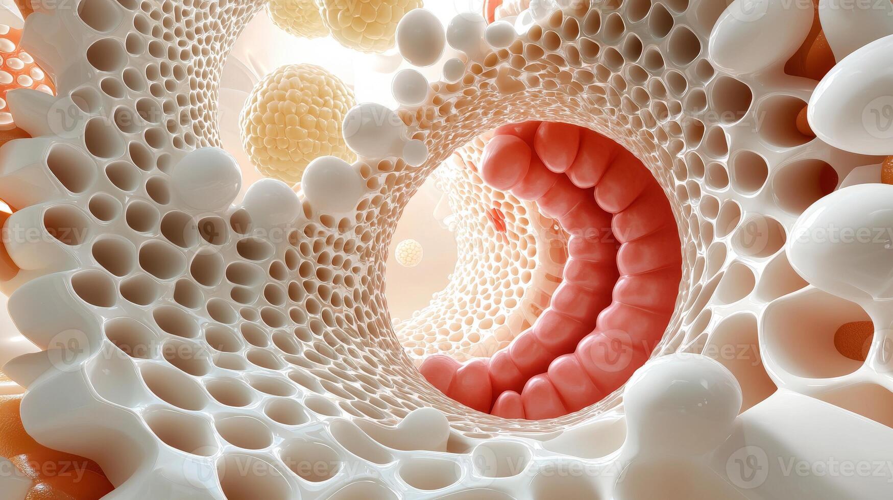 A close up of a cell with a white and red cell photo