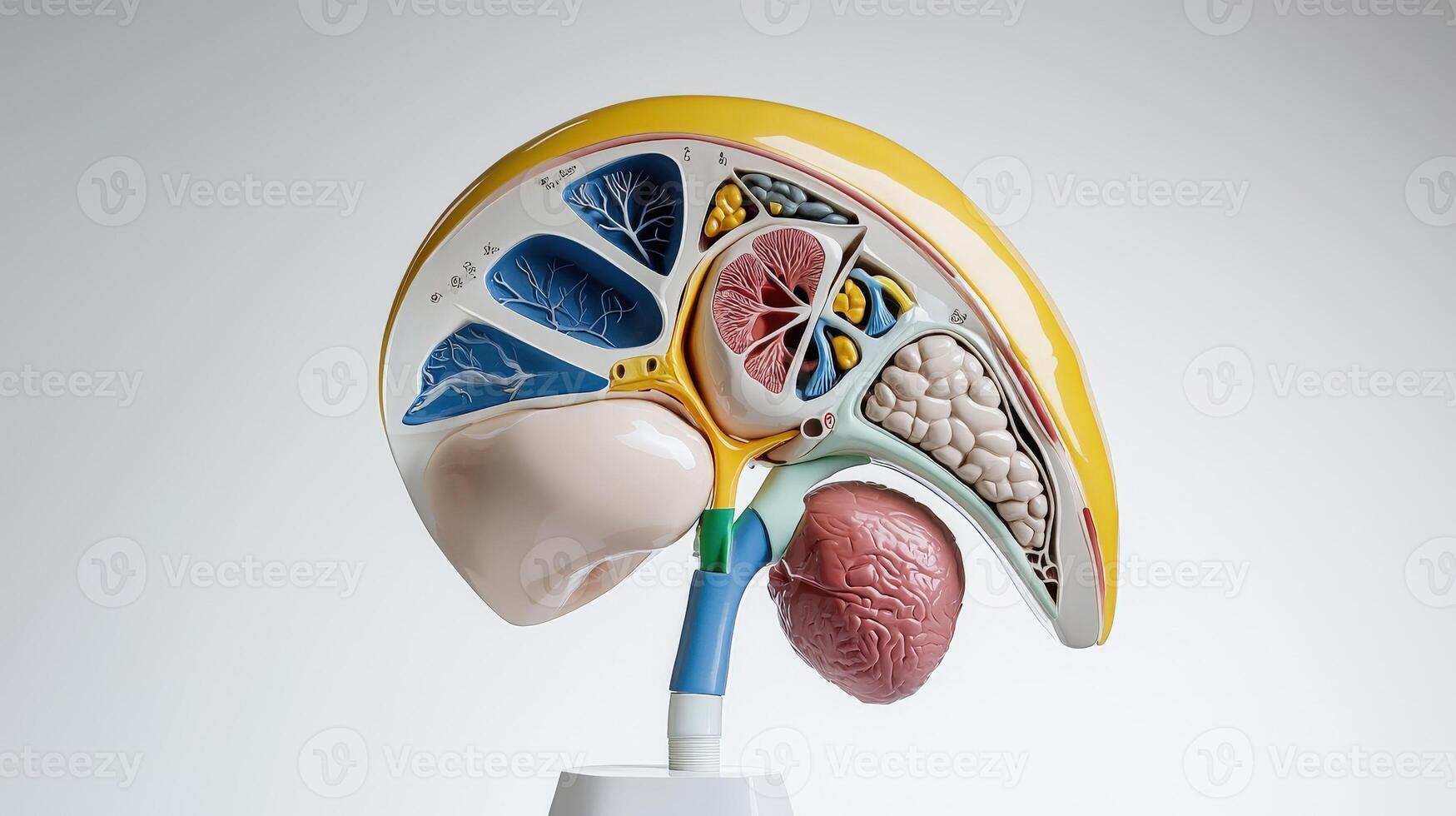 A model of the human liver and kidney on a white background photo