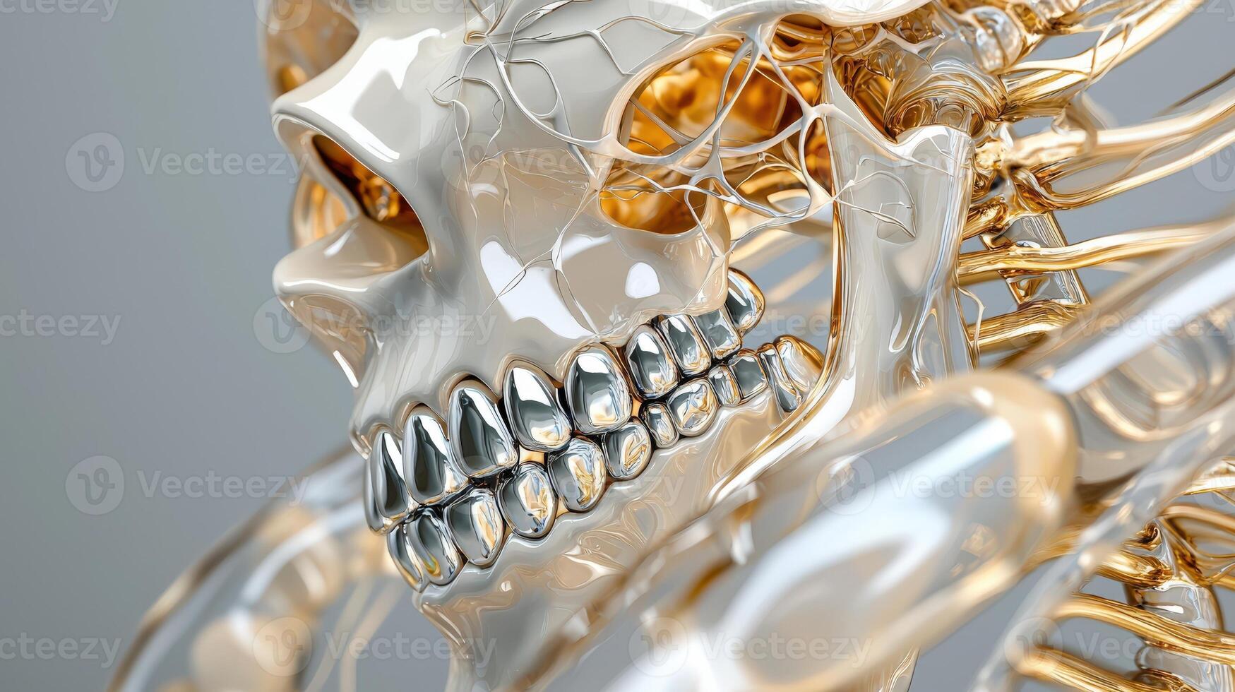 A 3d model of a human skeleton with gold bones photo