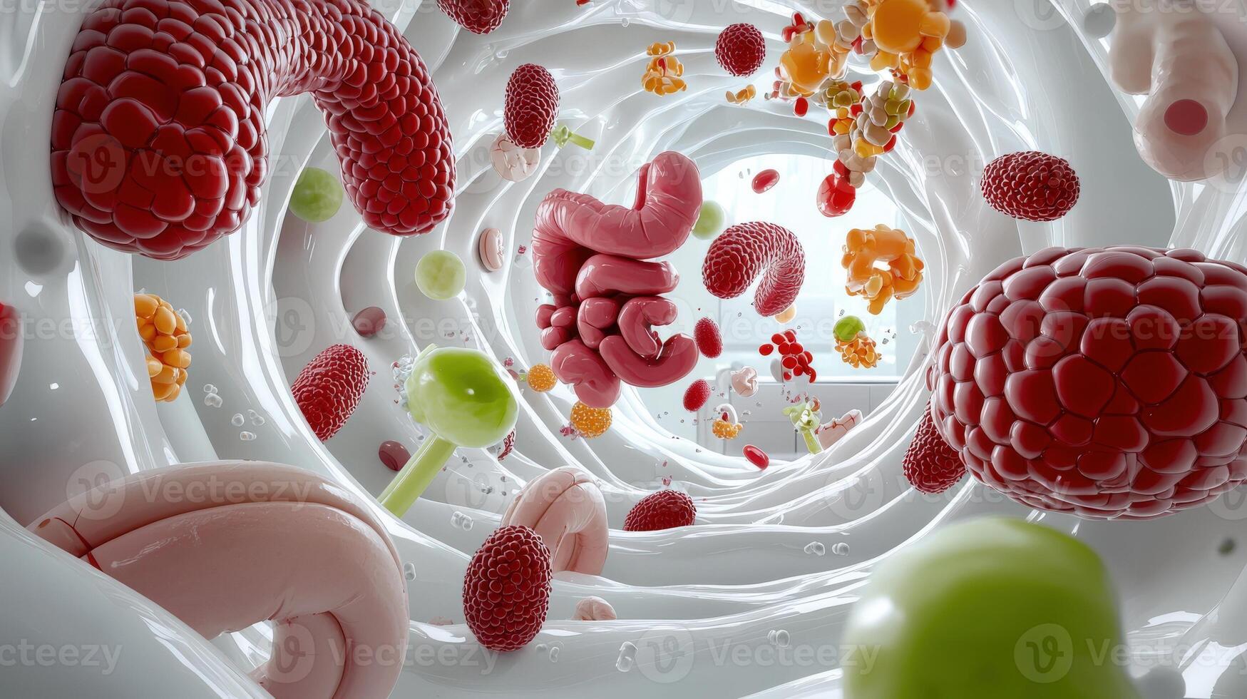 A 3d image of a bunch of different types of food photo