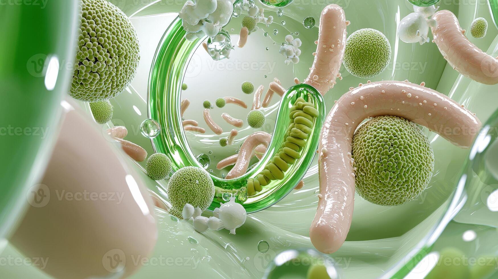 A green and white background with many different types of bacteria photo