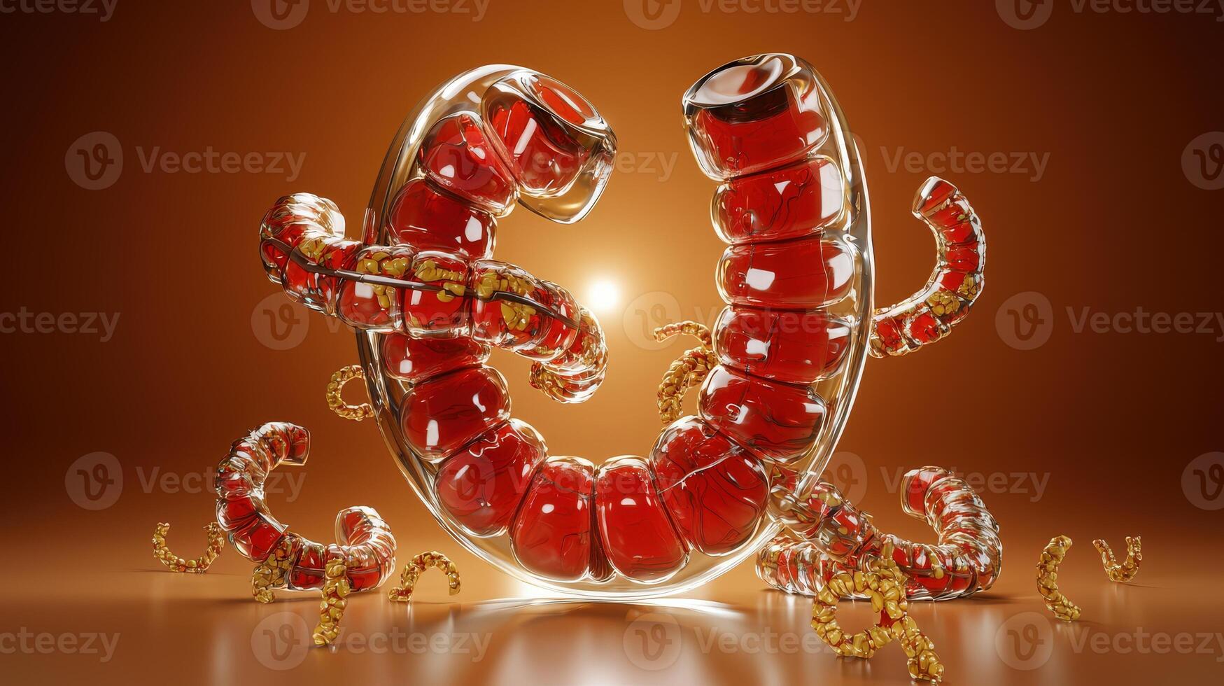 A red and yellow octopus is surrounded by other octopuses photo