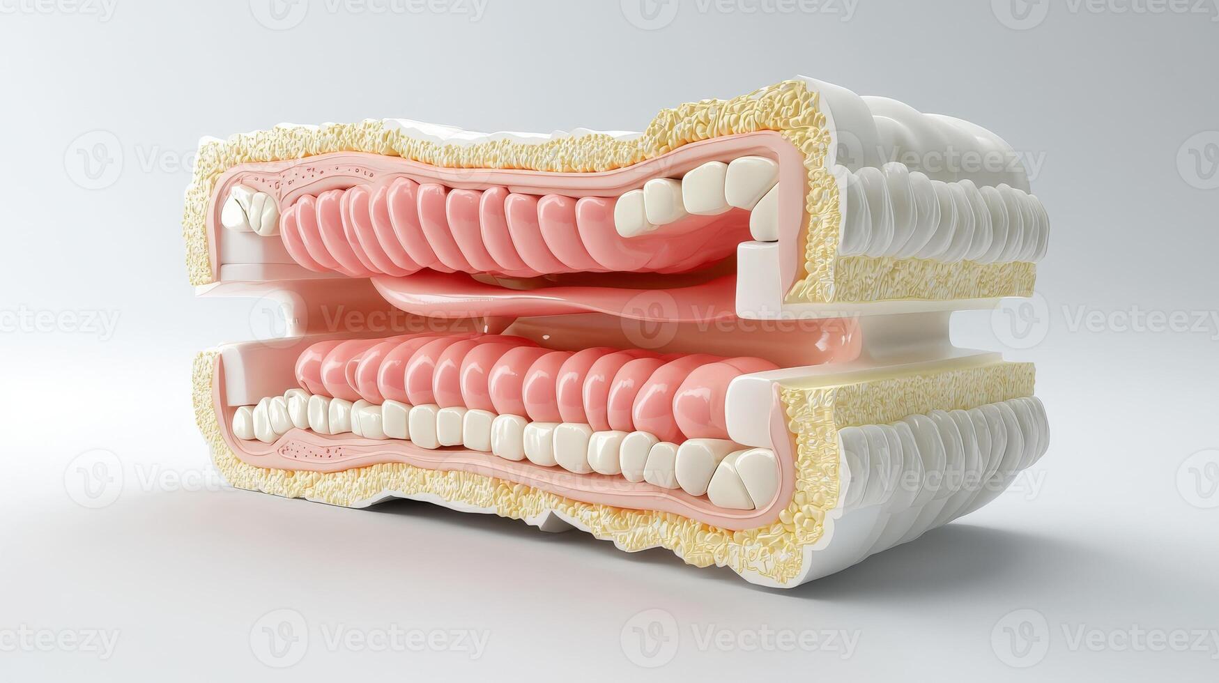 A model of a human mouth with teeth photo