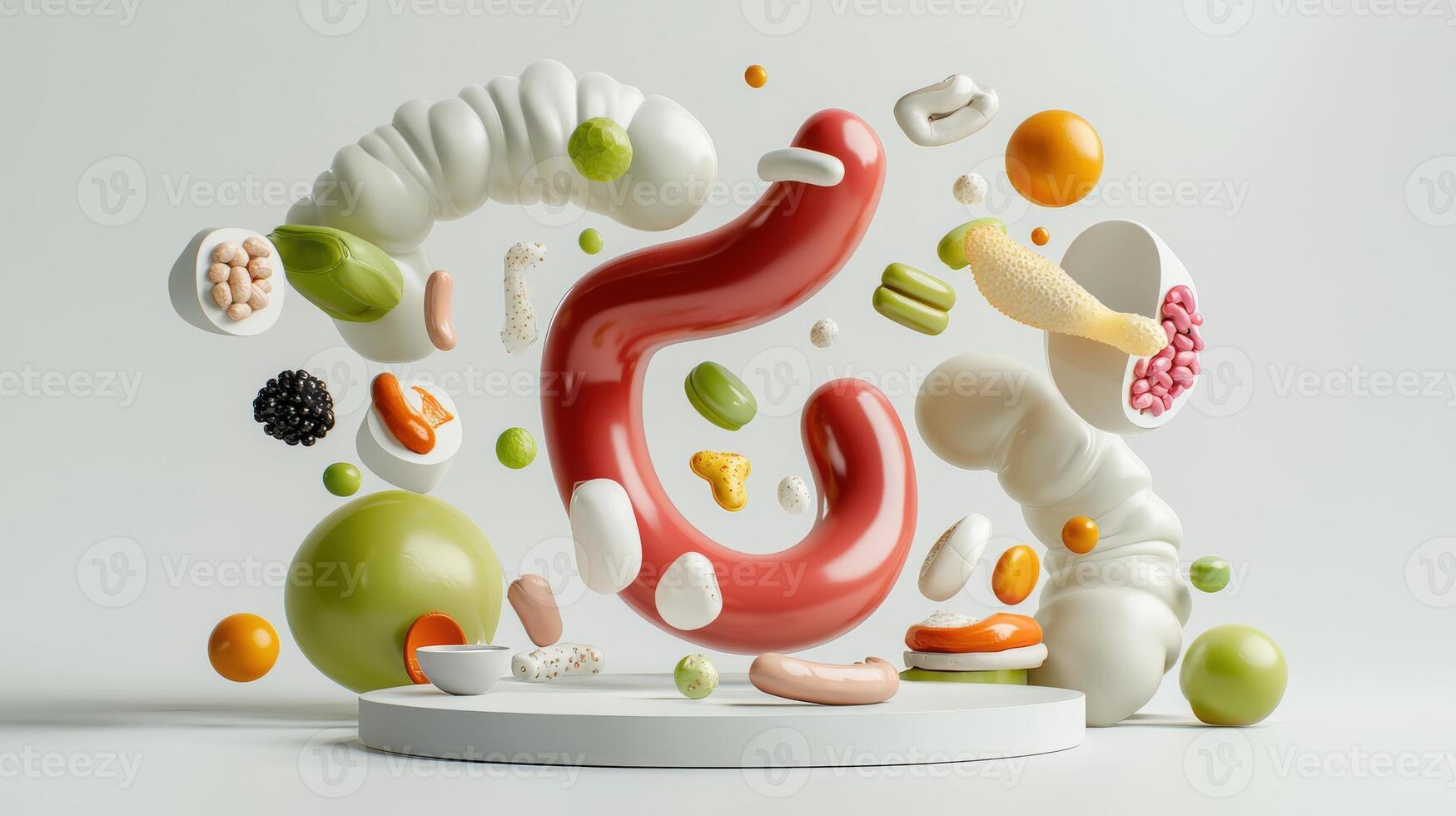 A red and white object with various food items photo