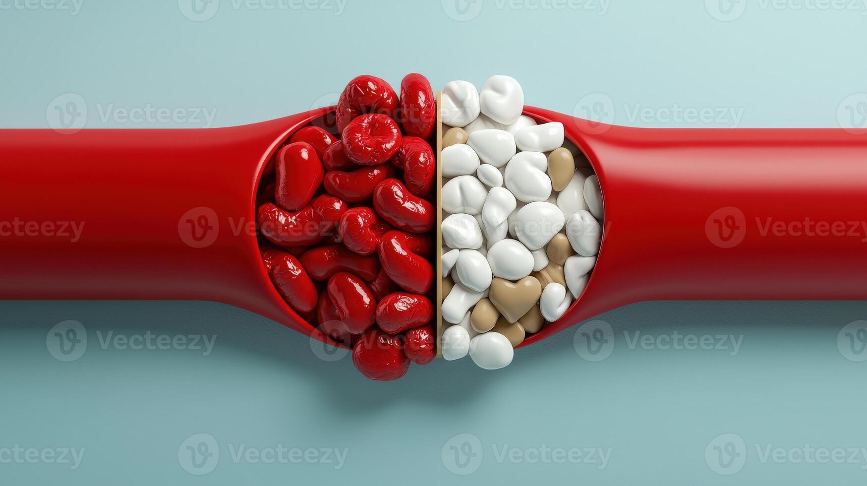 Red and white pills in a tube photo