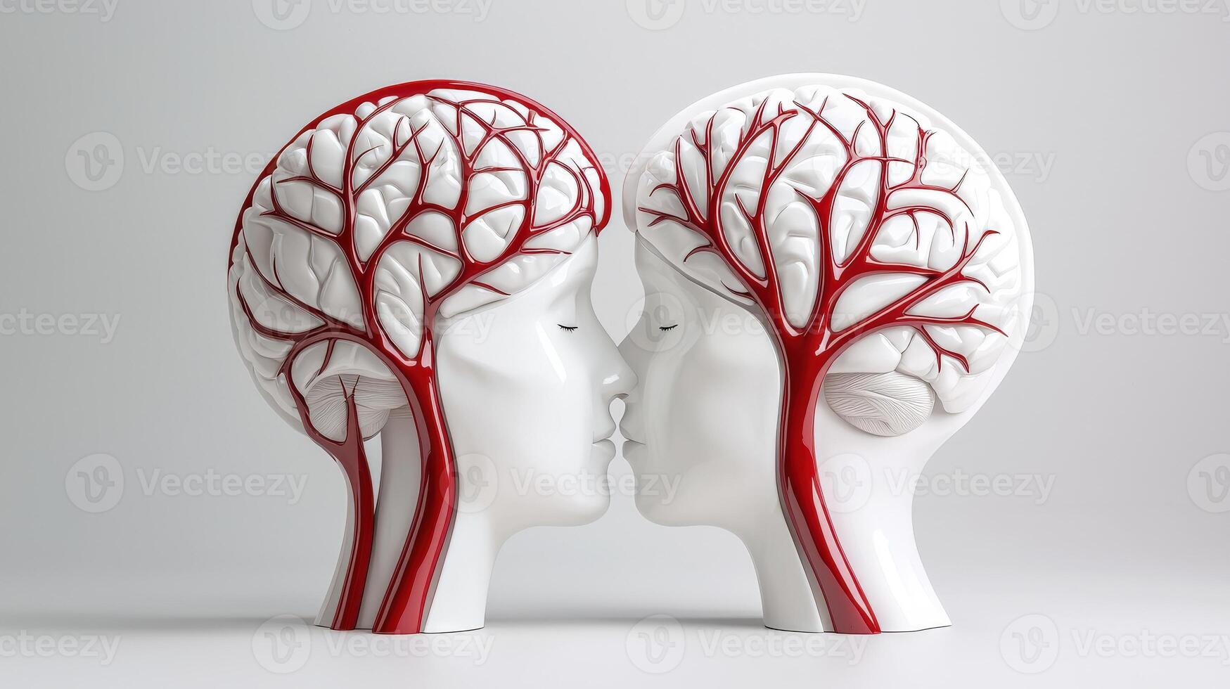 Two human heads with red branches on them photo