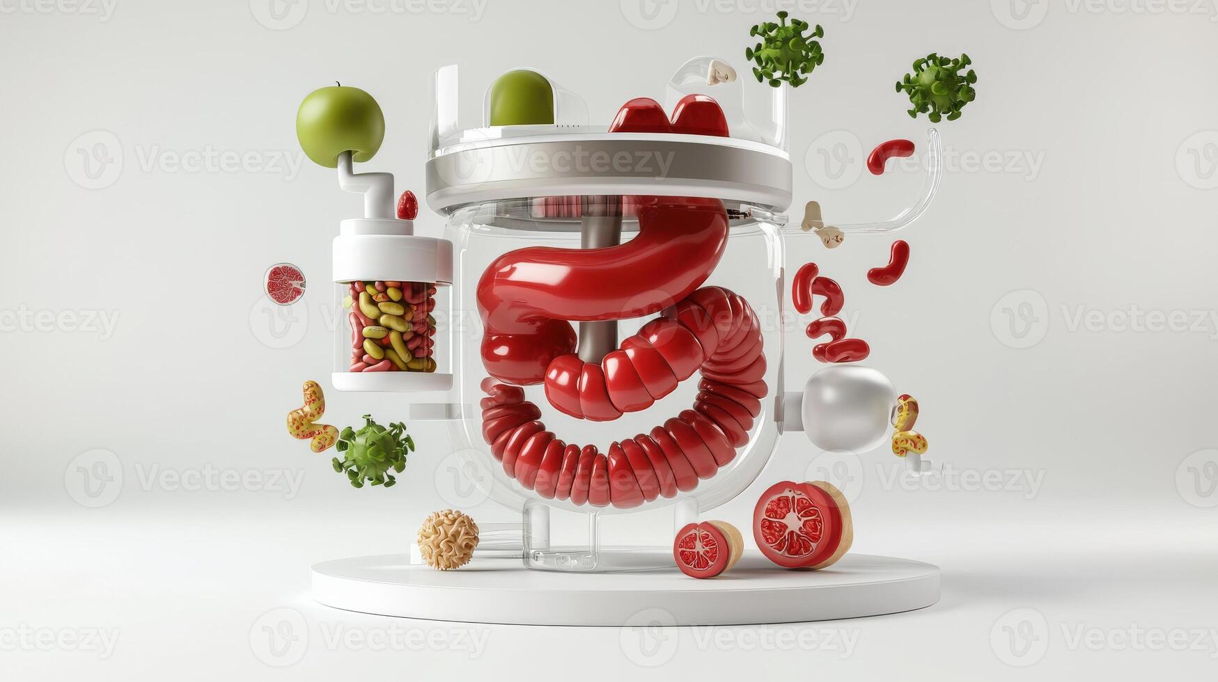 A jar with various foods and vegetables inside photo