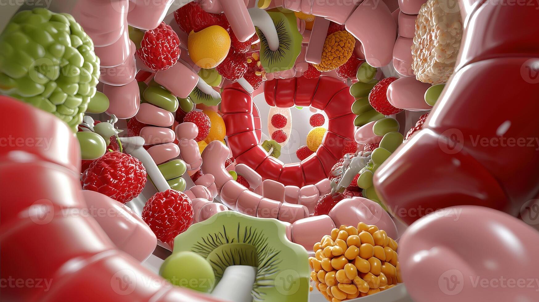 A 3d image of a bunch of fruit and vegetables photo