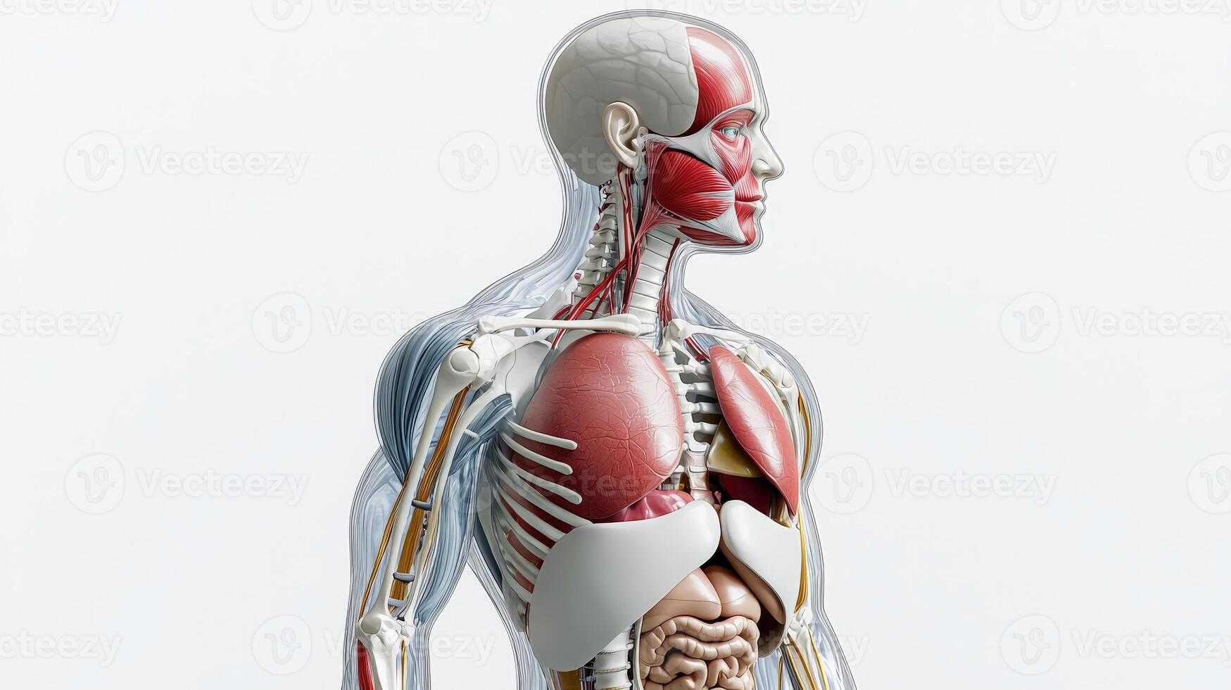 The human body is shown with the muscles highlighted photo