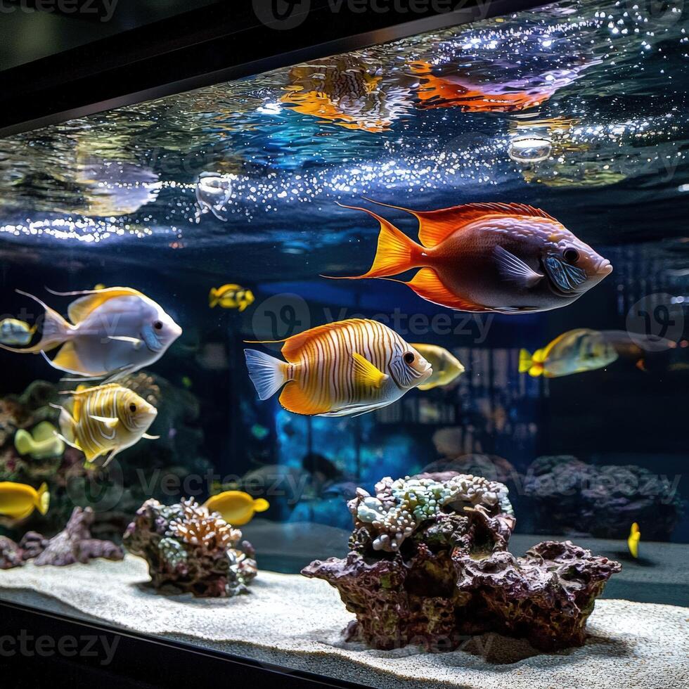 A large aquarium with many different fish in it photo