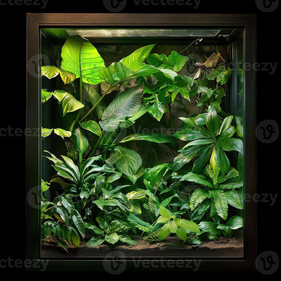 A large glass case with plants in it photo