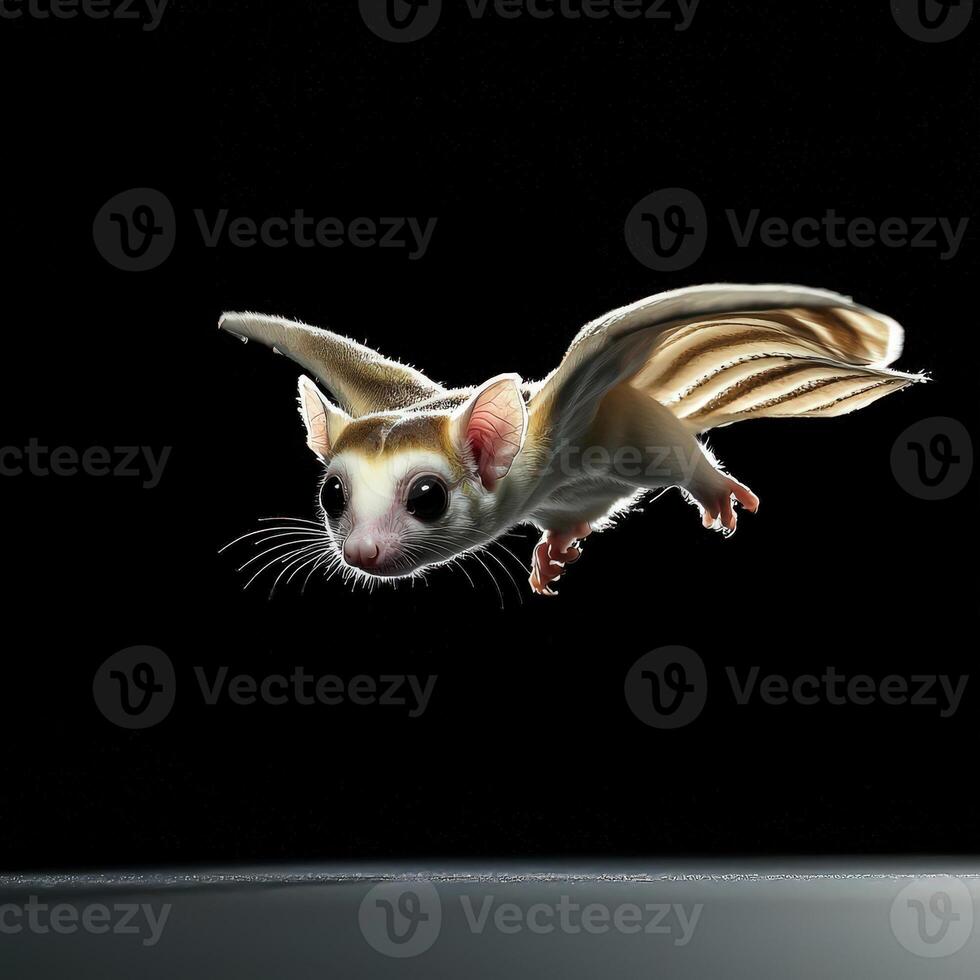 A flying sugar glider in the dark photo