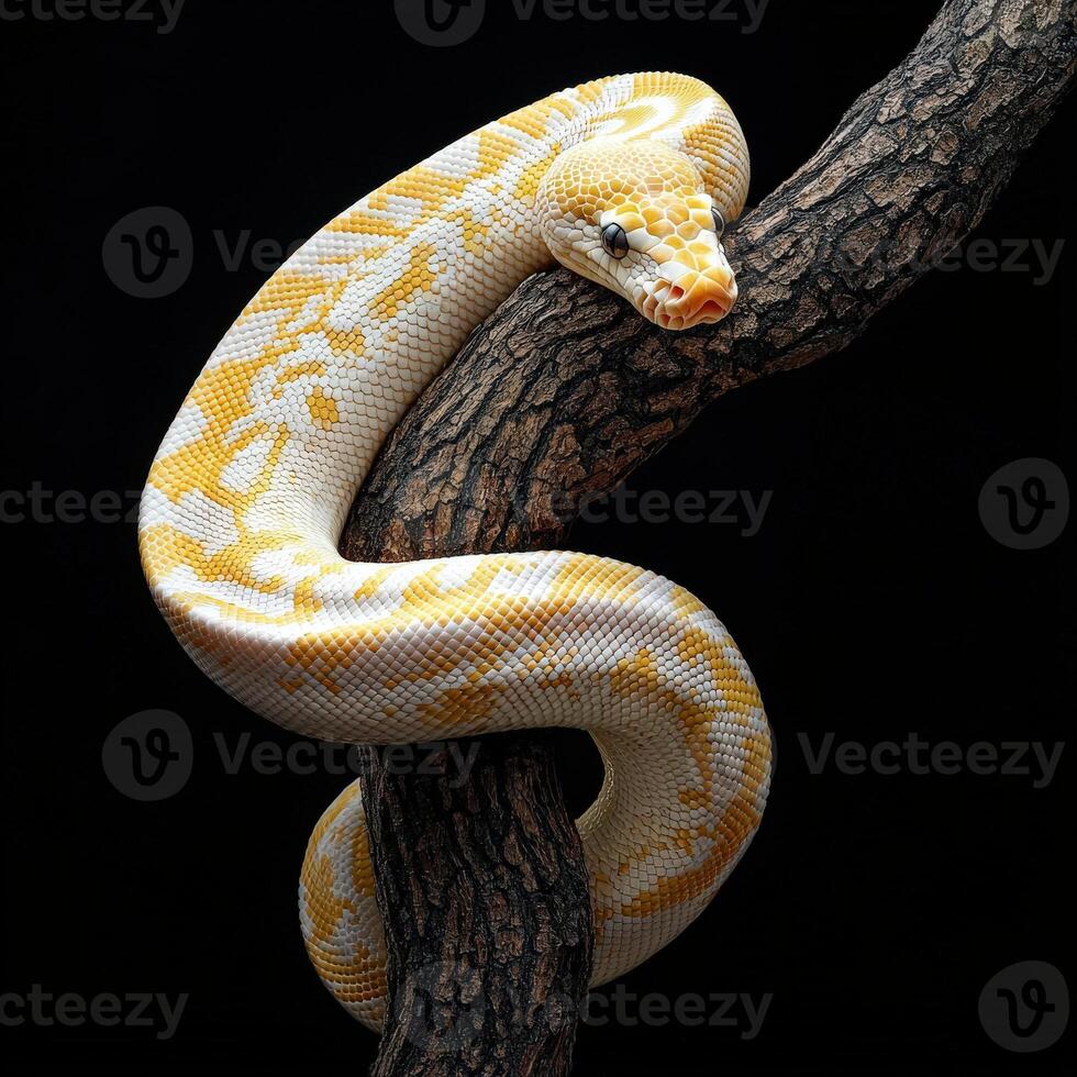 A yellow and white snake on a branch photo
