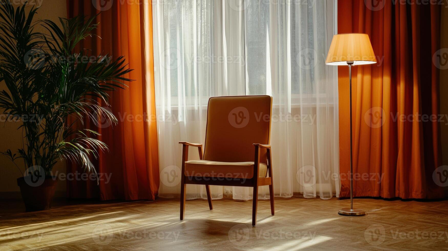 A chair sitting in front of a window photo