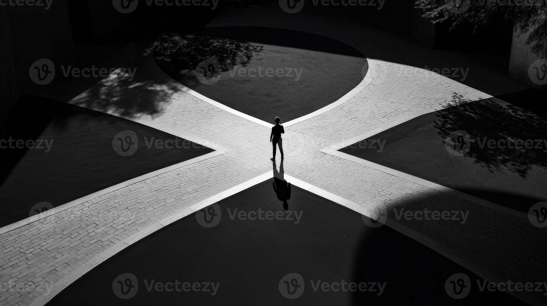 A person standing in the middle of a cross photo