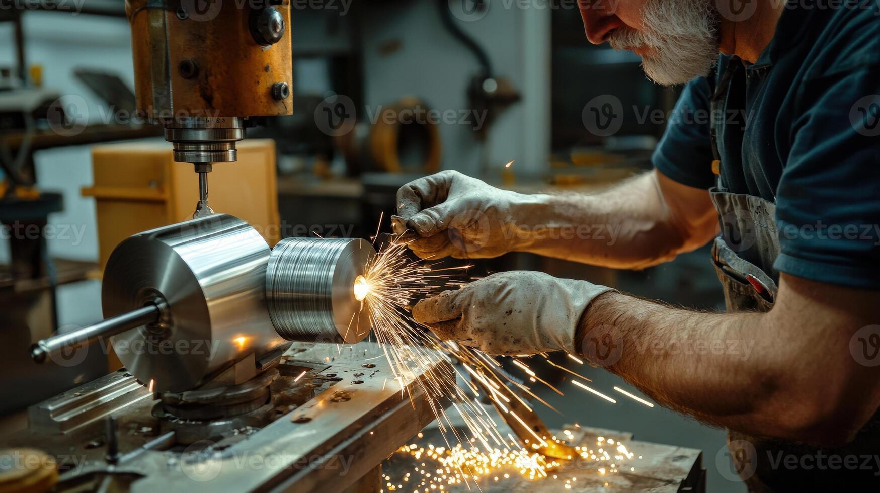 A man is grinding metal with a grinder photo