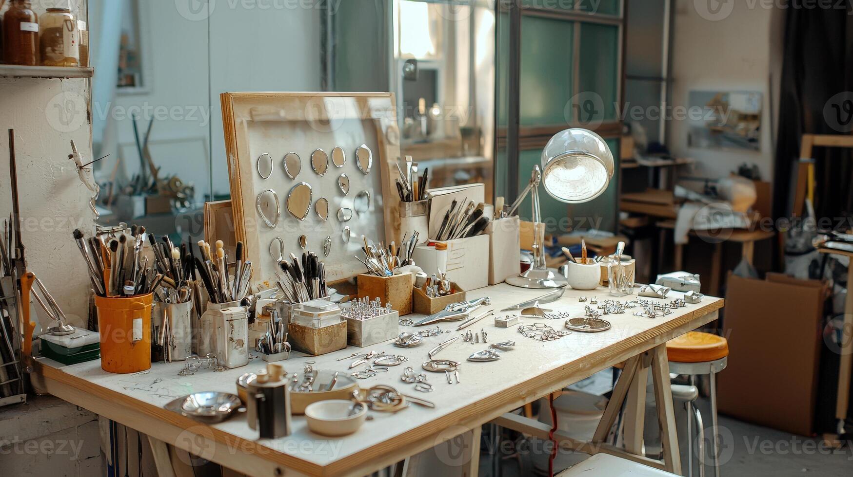 A table with a variety of tools and supplies photo