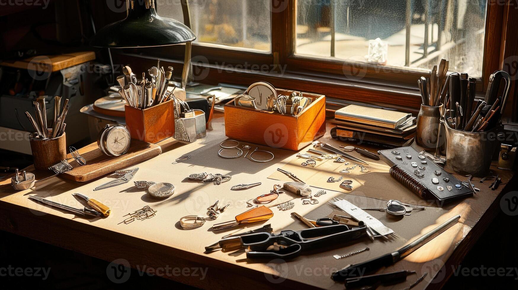 A table with a variety of tools on it photo