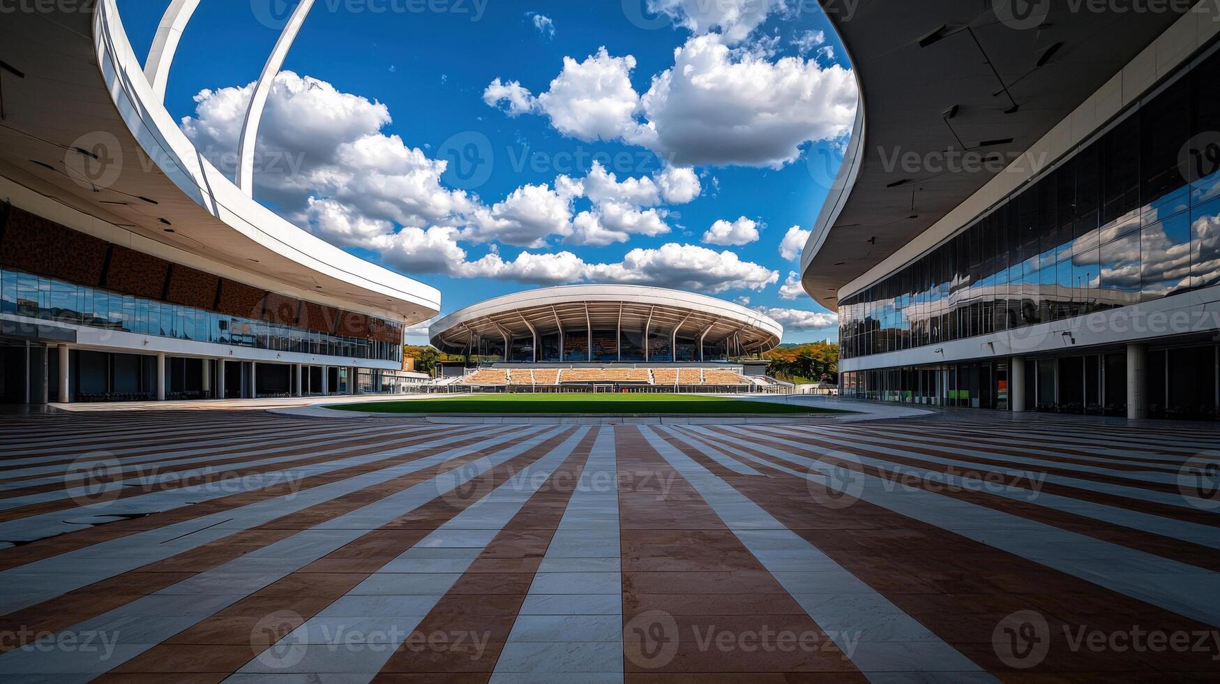 A view of the inside of a building with a sky background photo