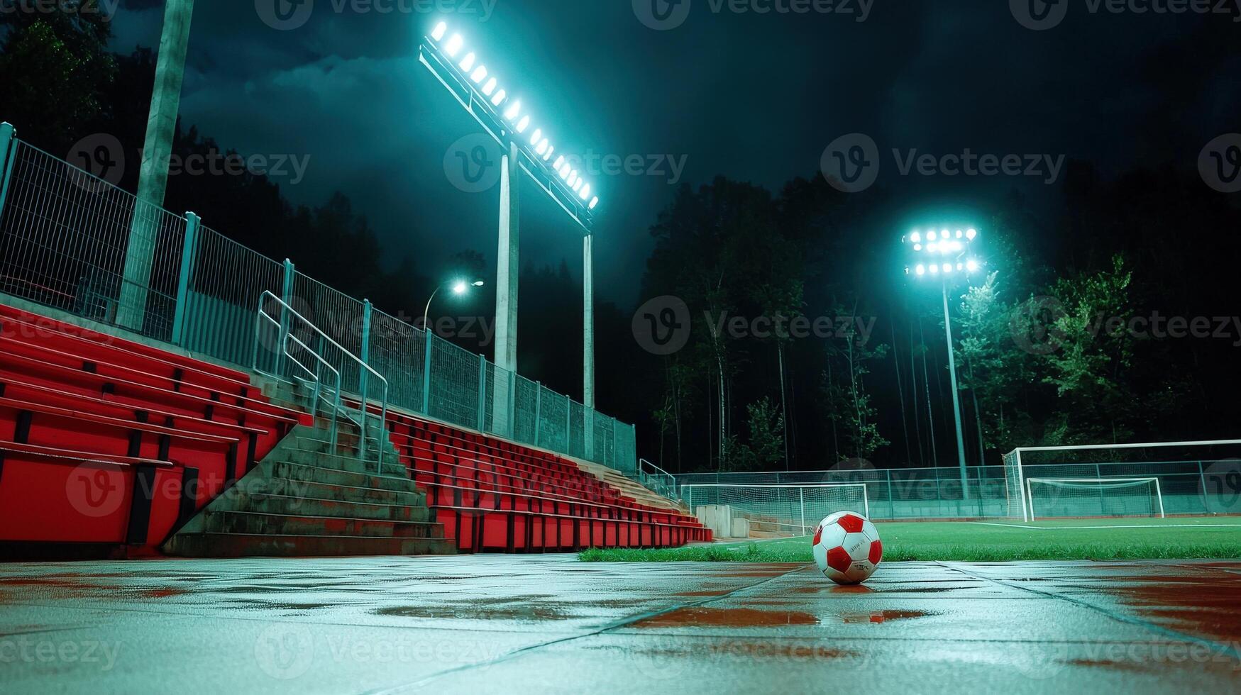 A soccer ball sits on the ground at night photo