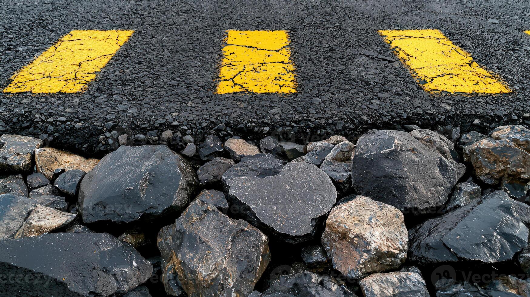 A road with yellow lines painted on it photo