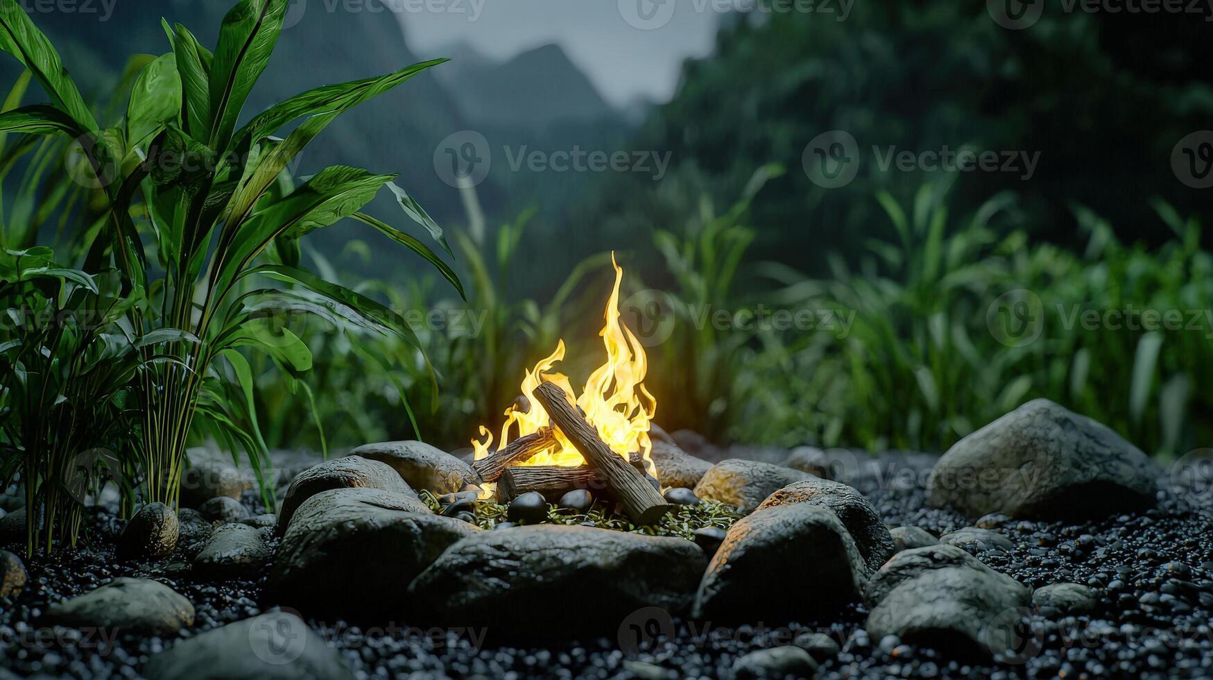 A fire is burning in the middle of a field photo