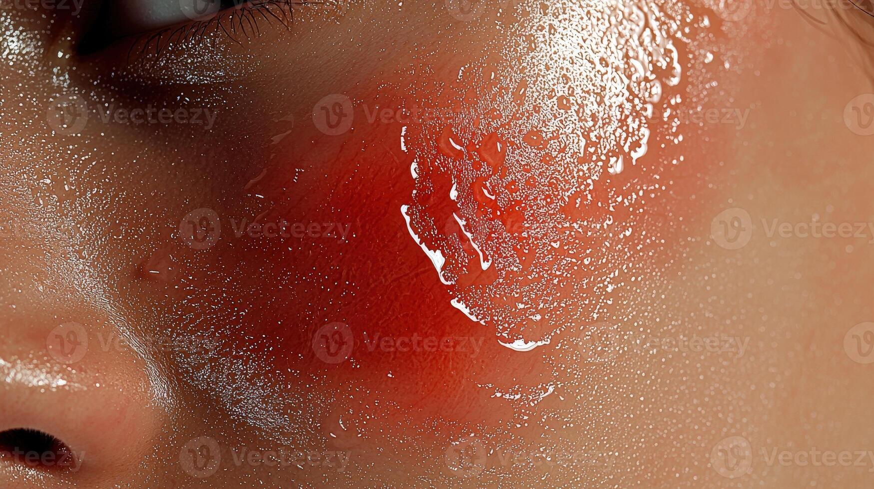 A woman with a red mark on her face photo