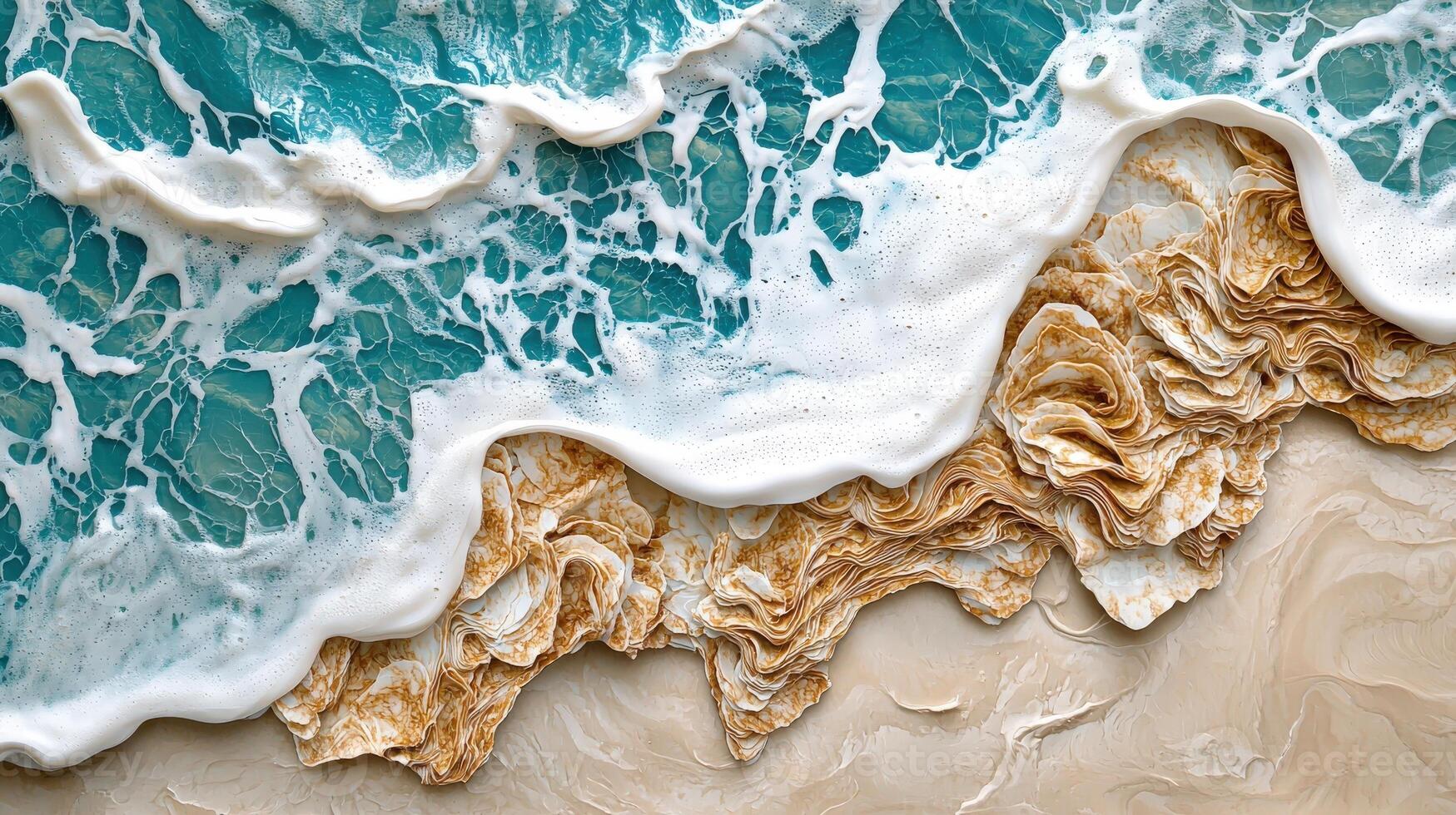 A close up view of a wave on the beach photo
