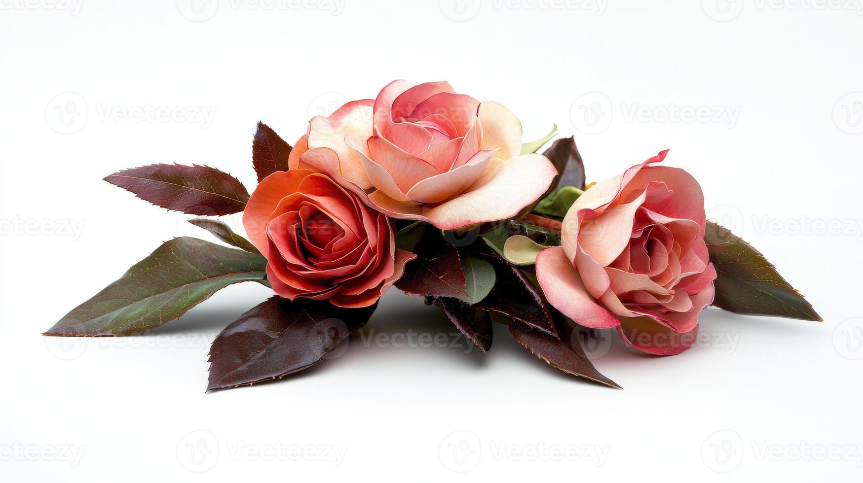 Three pink roses are on a white background photo
