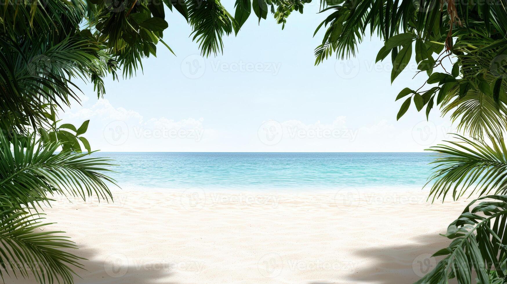 Tropical beach with palm trees and blue ocean photo