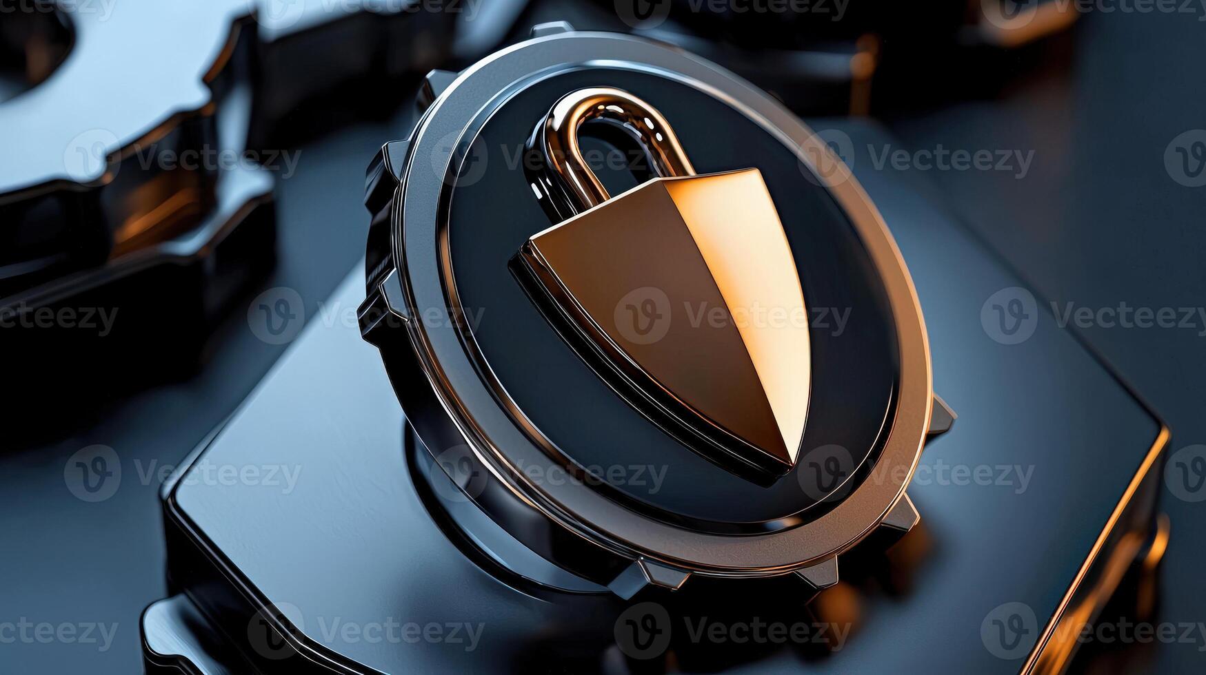 A lock and key on a black surface photo