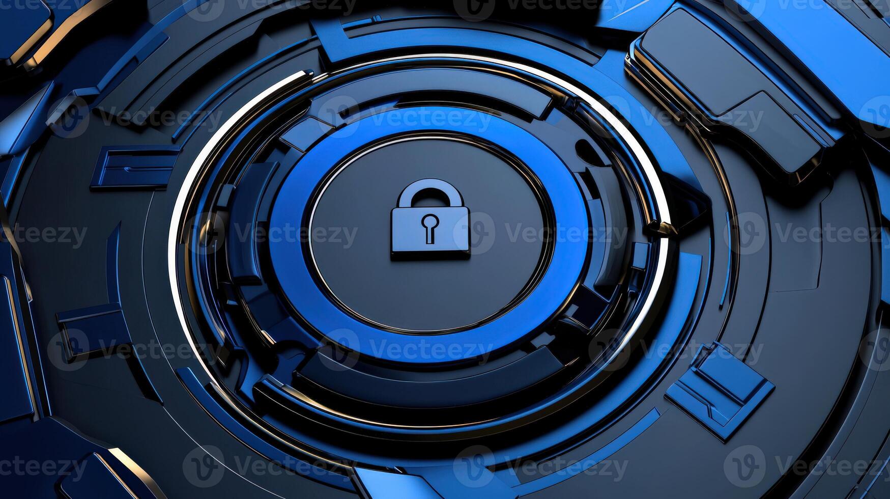 A blue and black circular object with a padlock photo