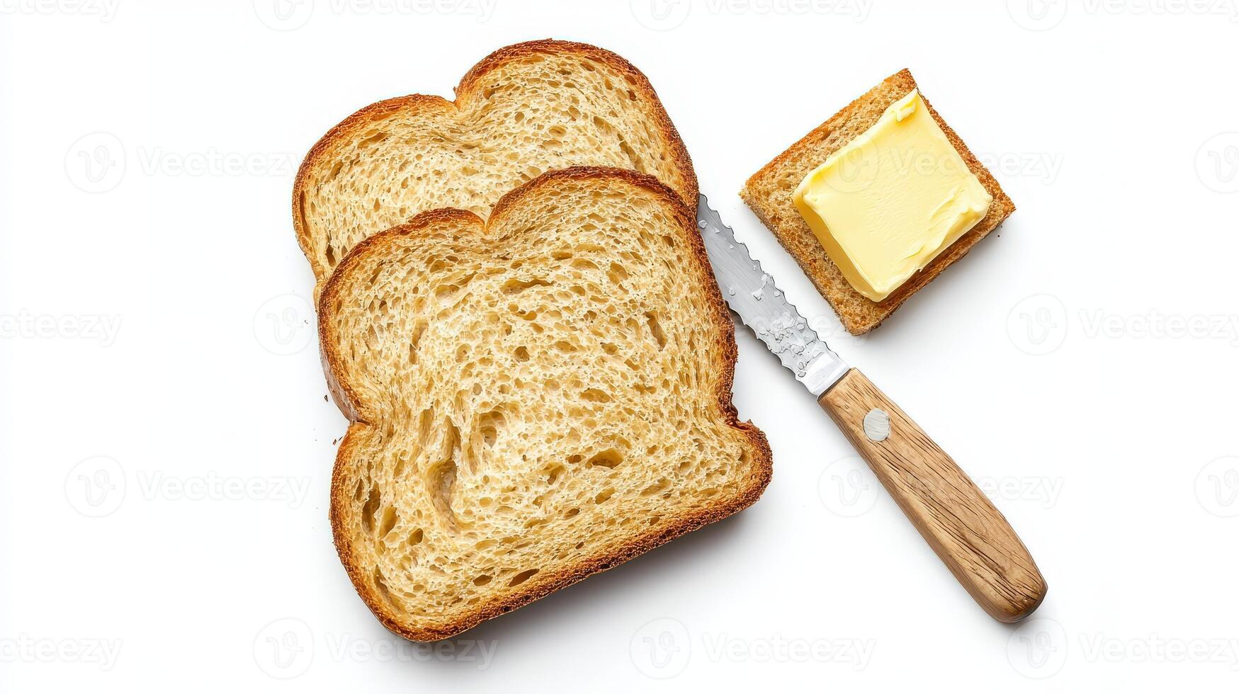 A slice of bread and butter on a white surface photo