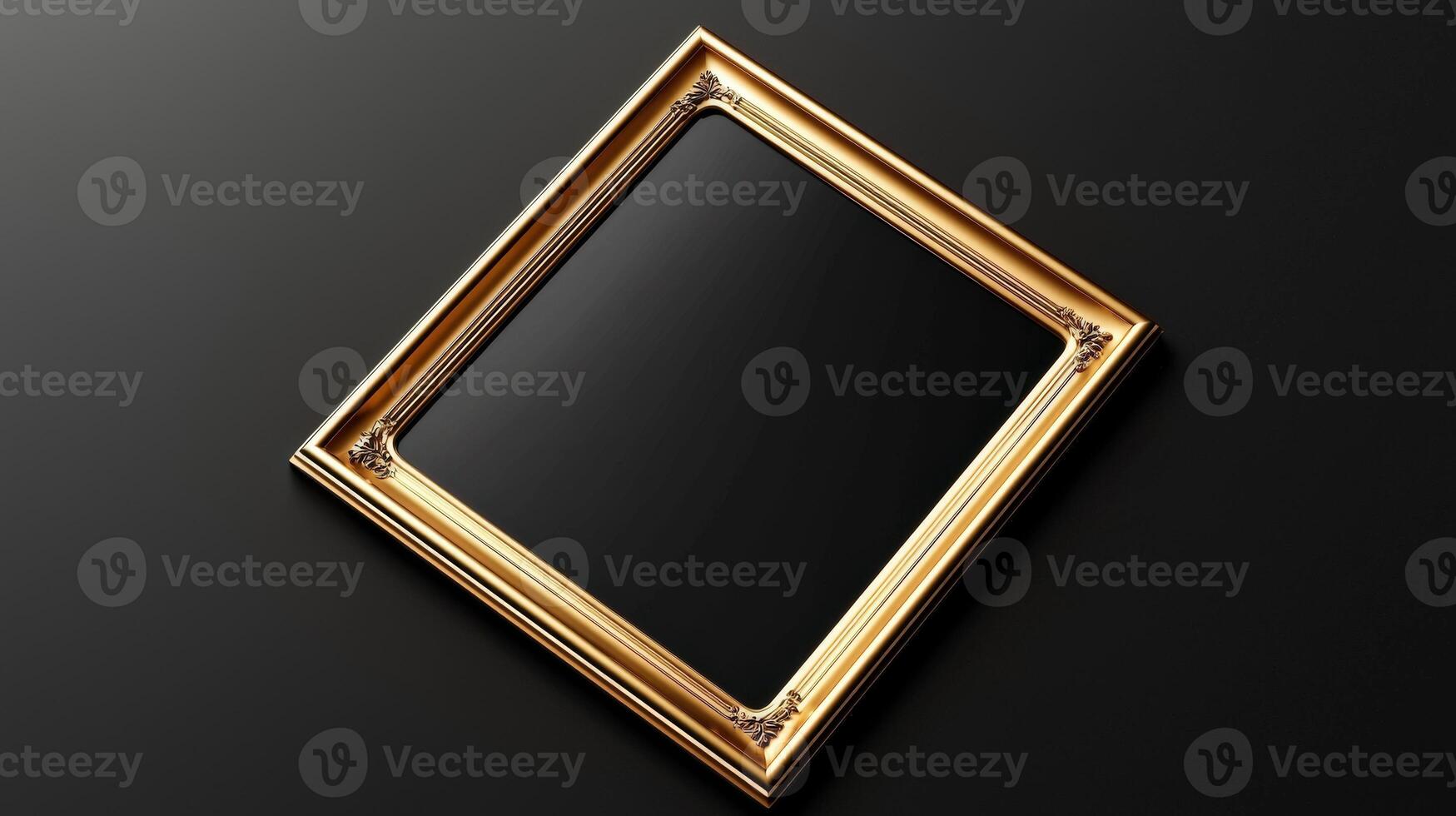 Golden frame on black background 3d render photo