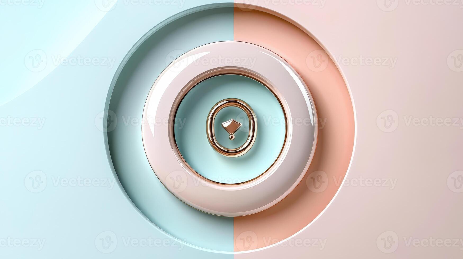 A circular button with a white and blue color photo
