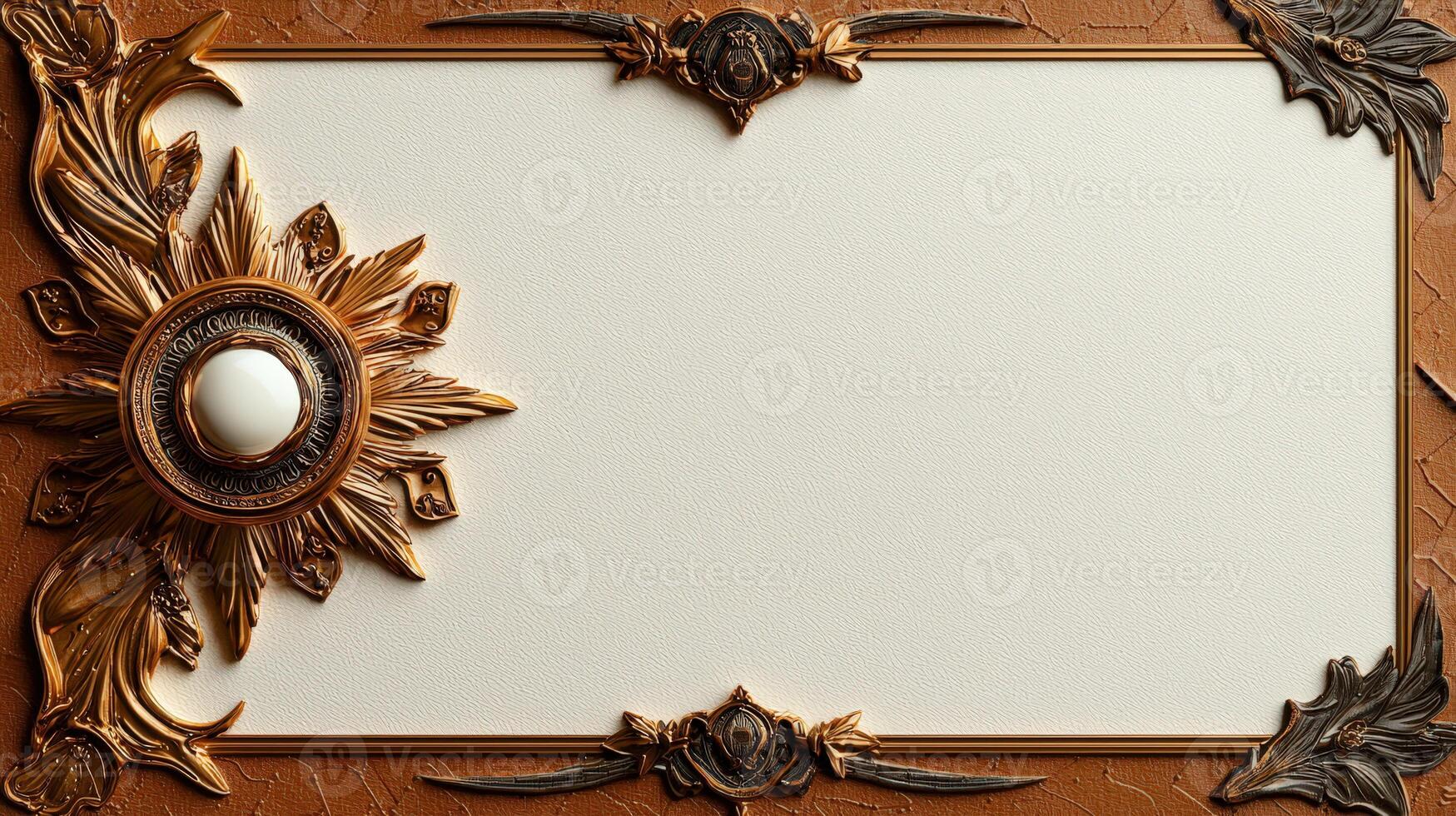 An ornate frame with a white egg on top photo