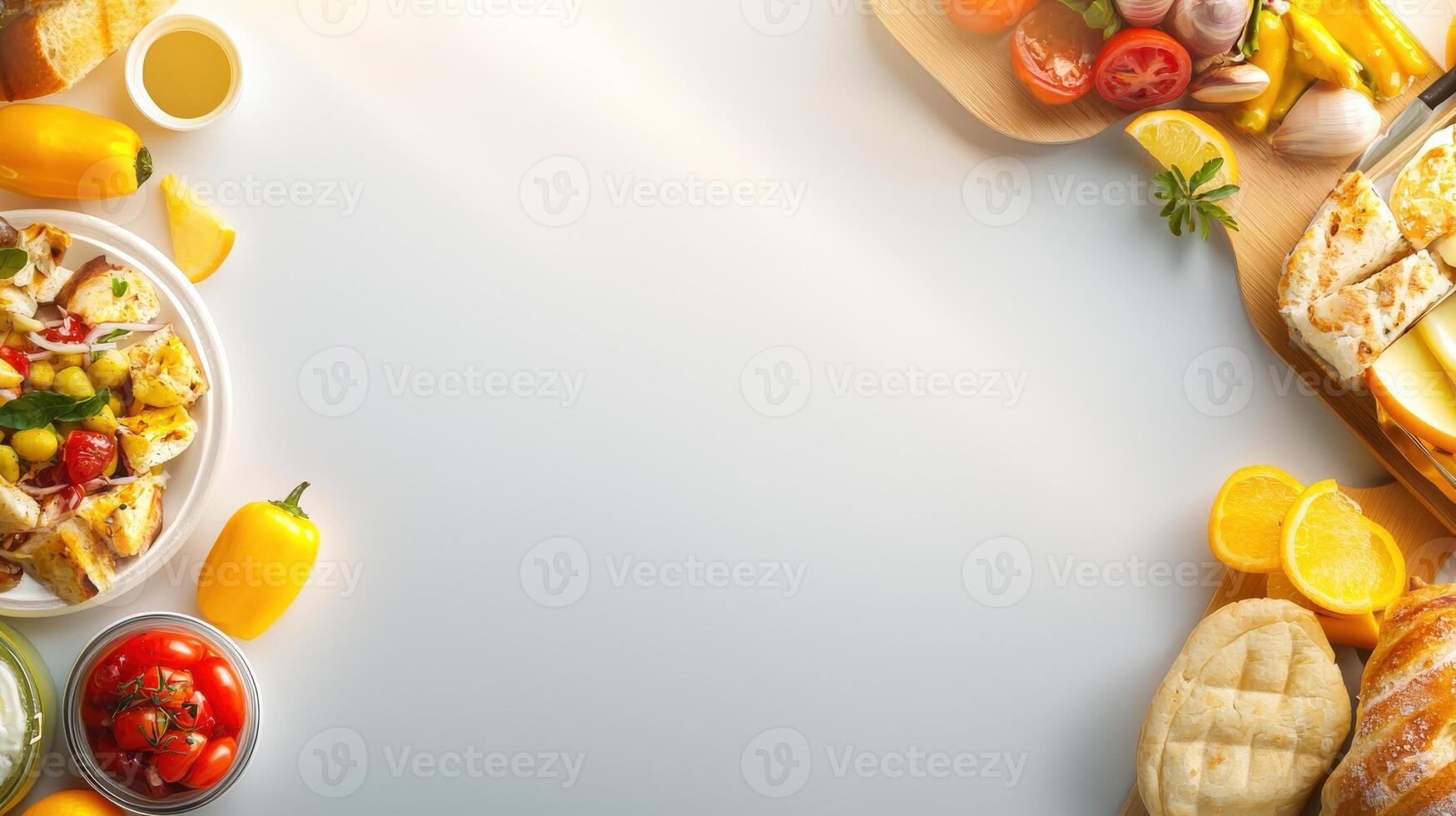 A table with various types of food and drinks photo