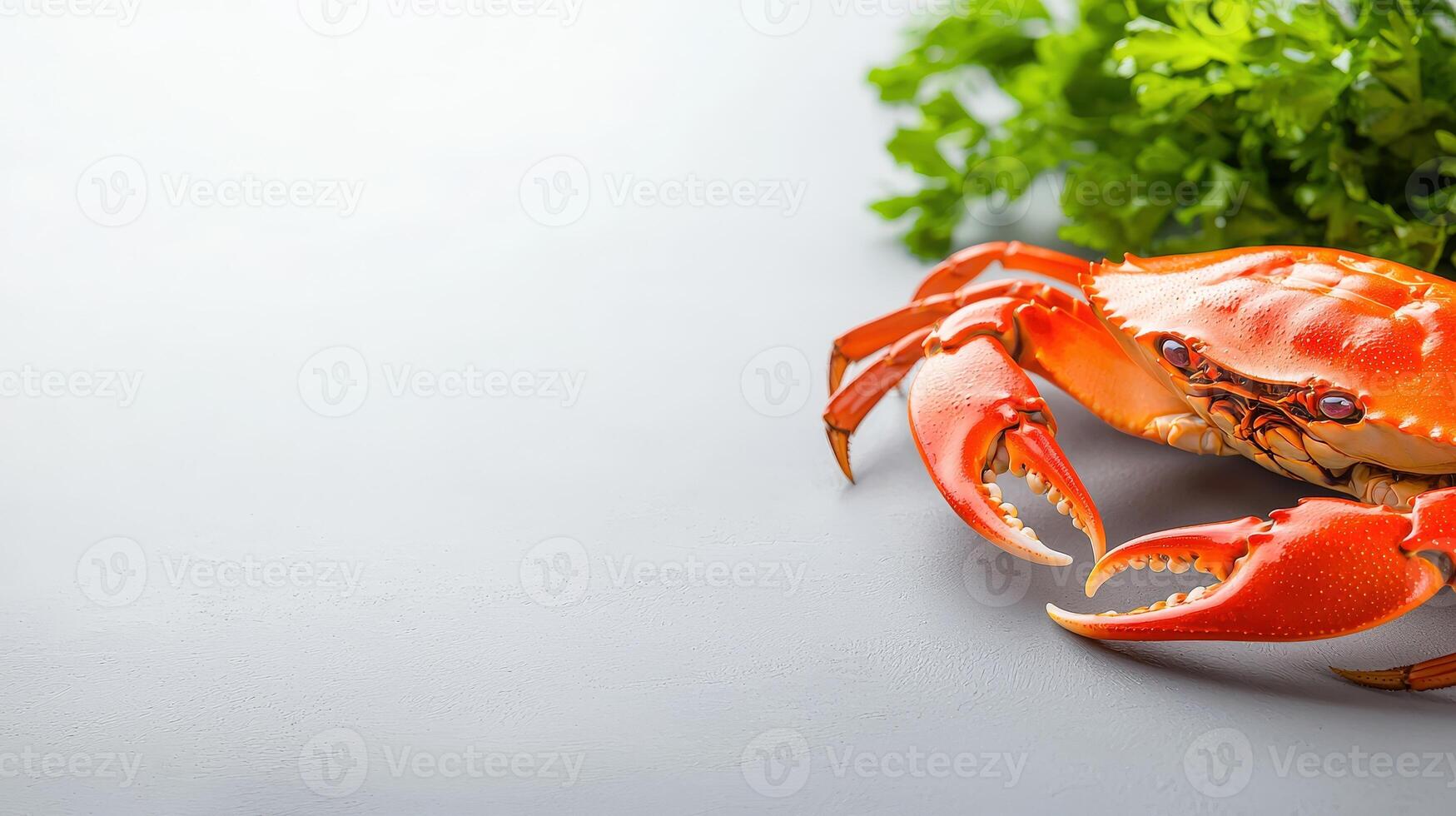 A crab with a green leaf on top of it photo