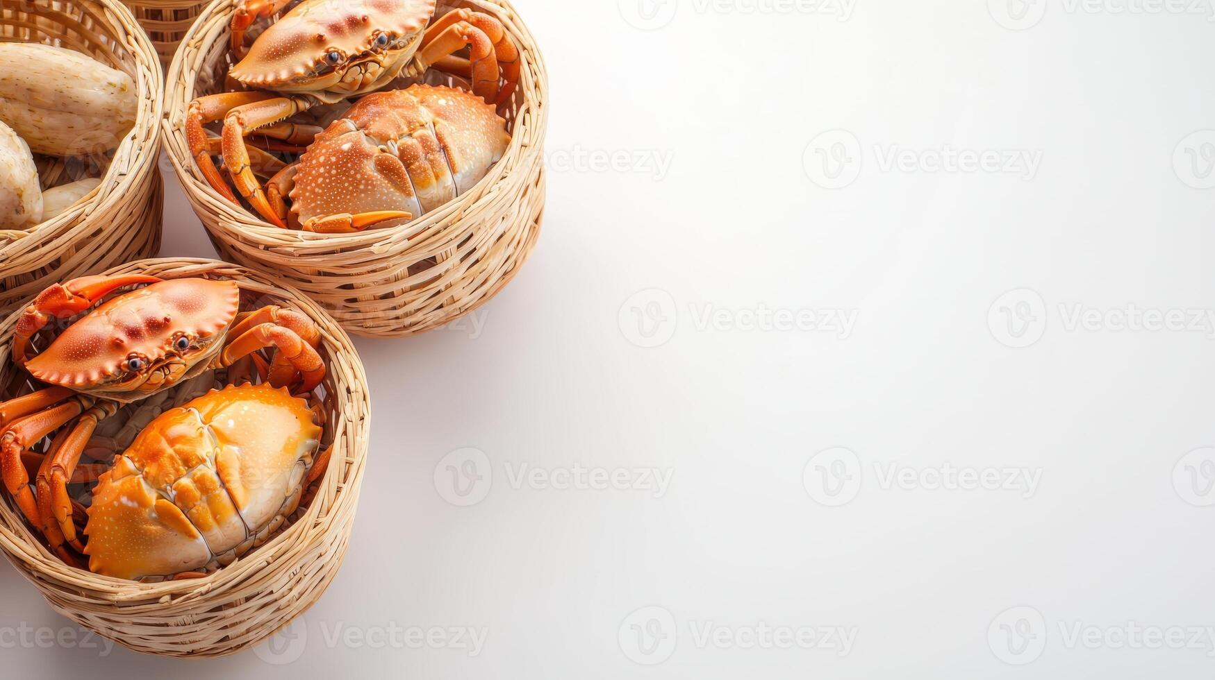 Crab in basket on white background photo