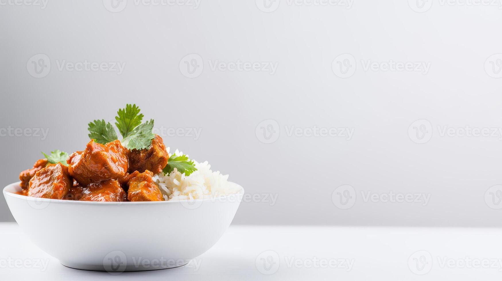 Chicken tikka masala curry in white bowl on white background photo
