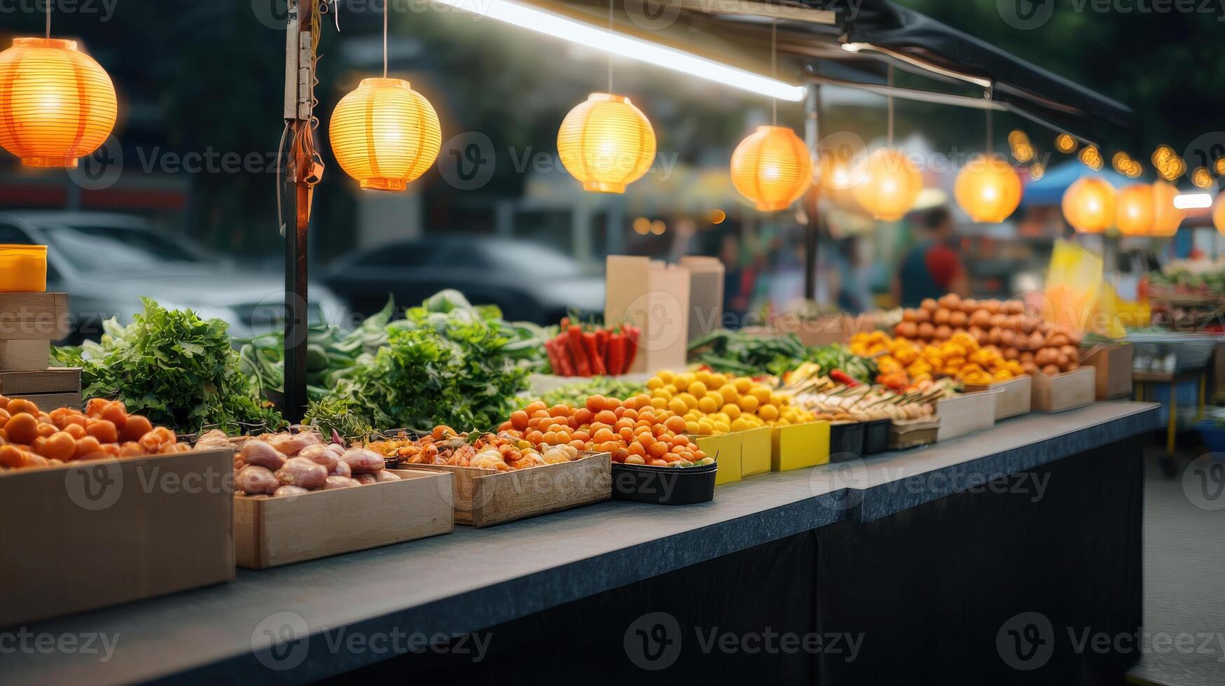 An outdoor market with fruit and vegetables photo