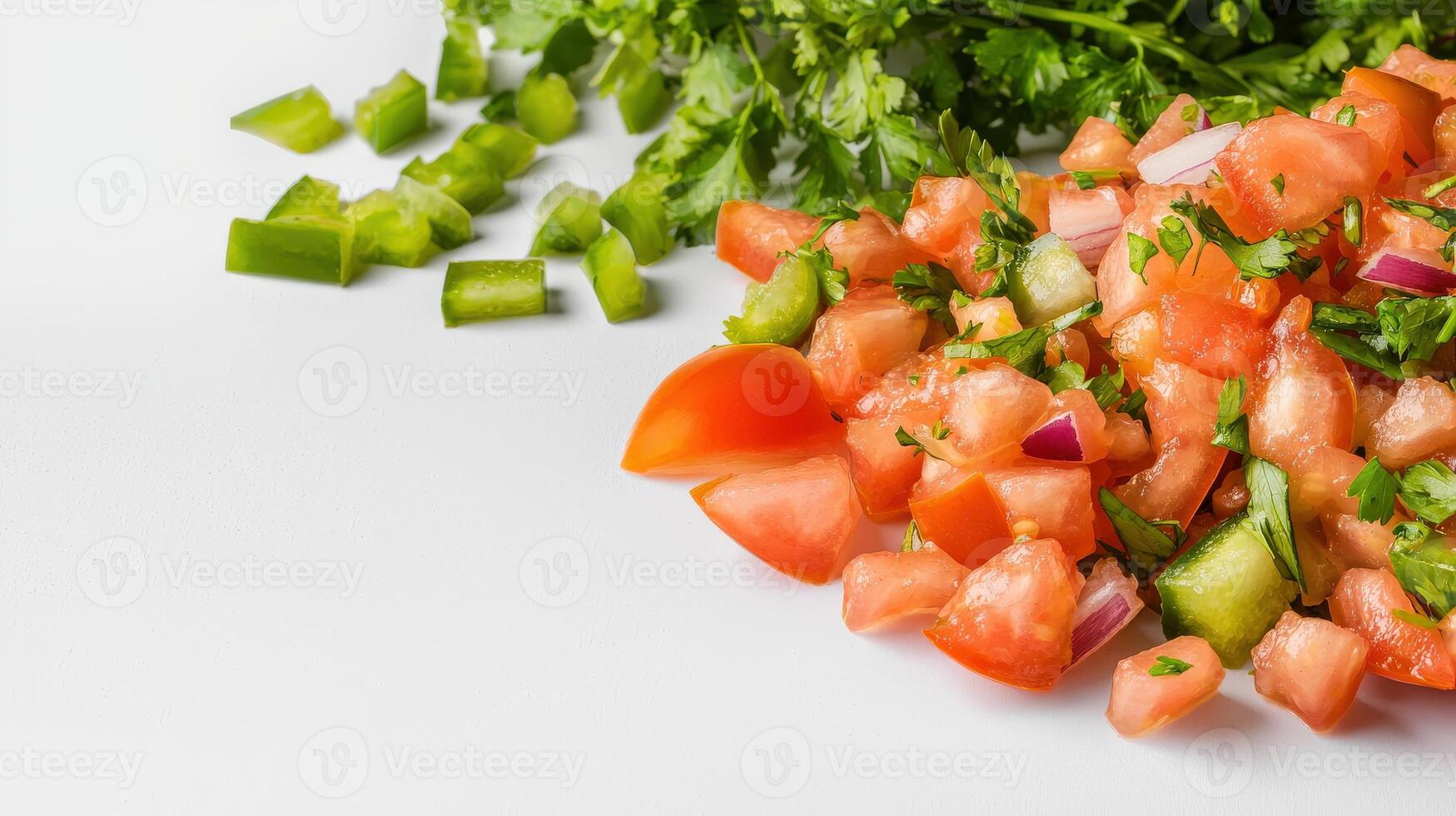 A salad with tomatoes, onions and cucumbers photo