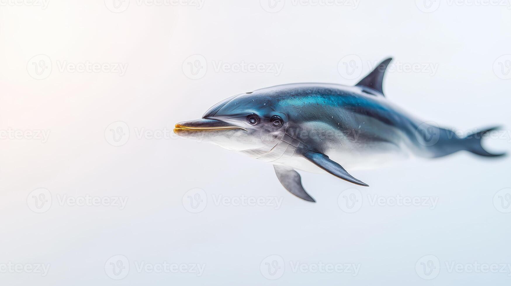 A dolphin is flying in the air on a white background photo