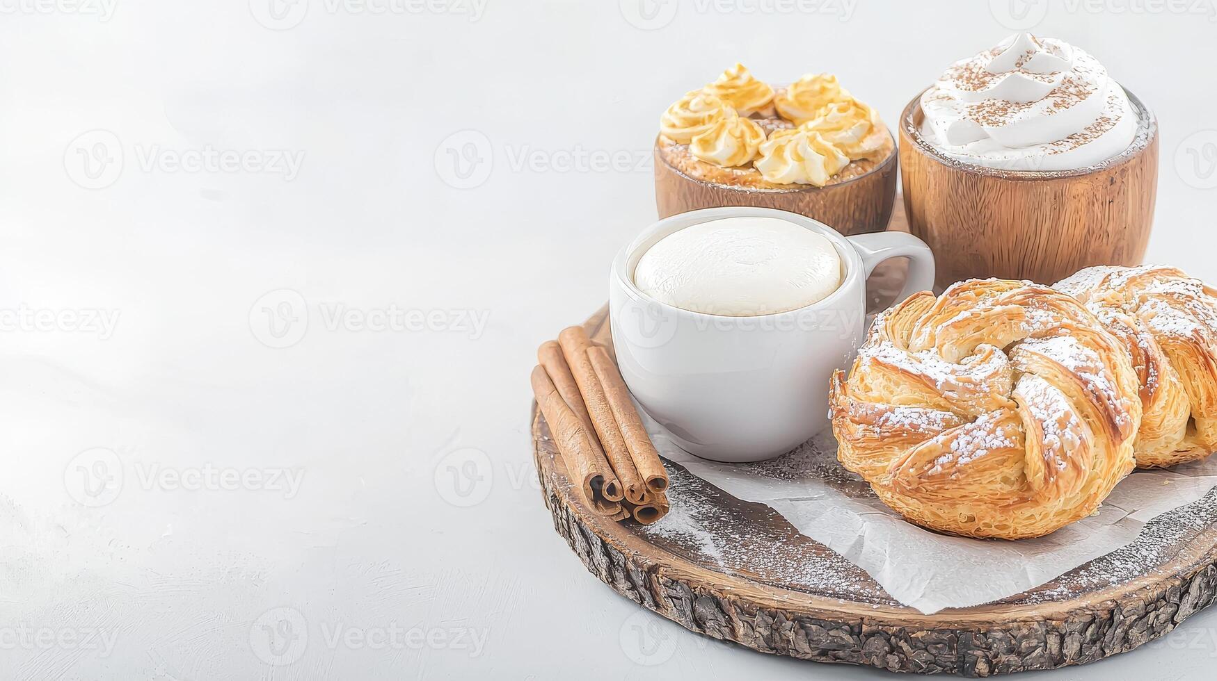 A plate with various pastries and coffee photo