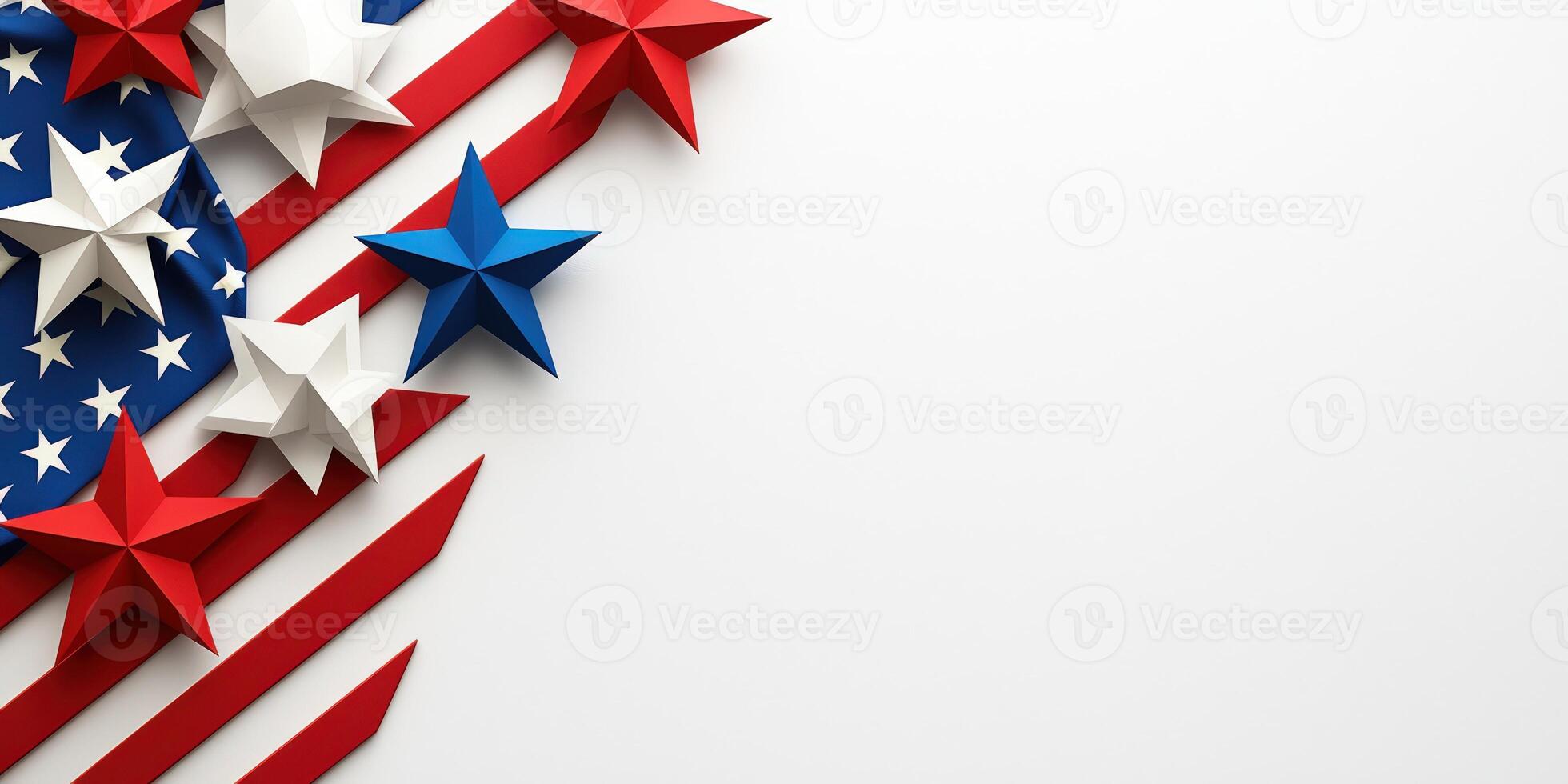American flag with stars on white background photo