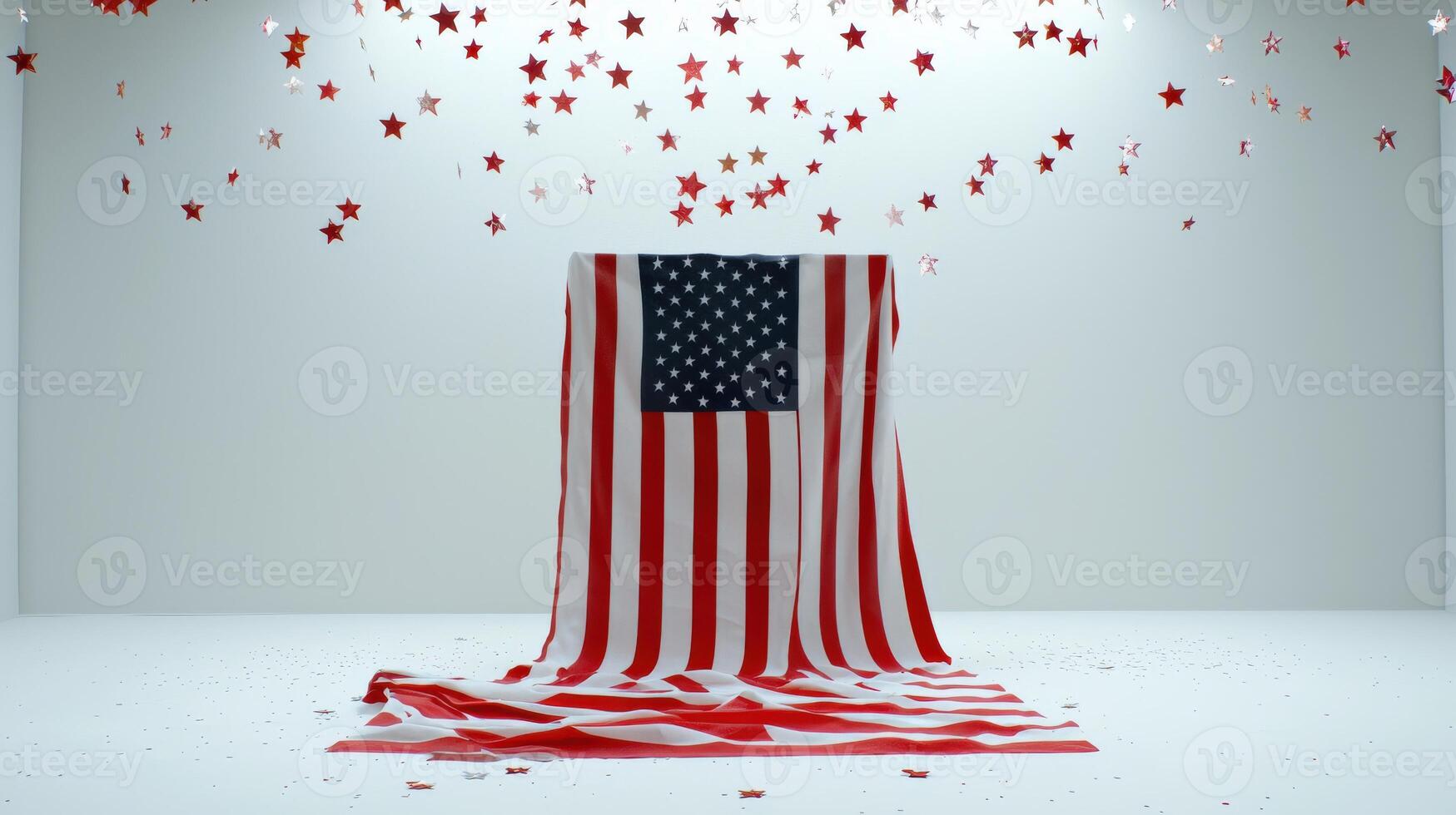 An american flag is sitting on a table with red stars photo