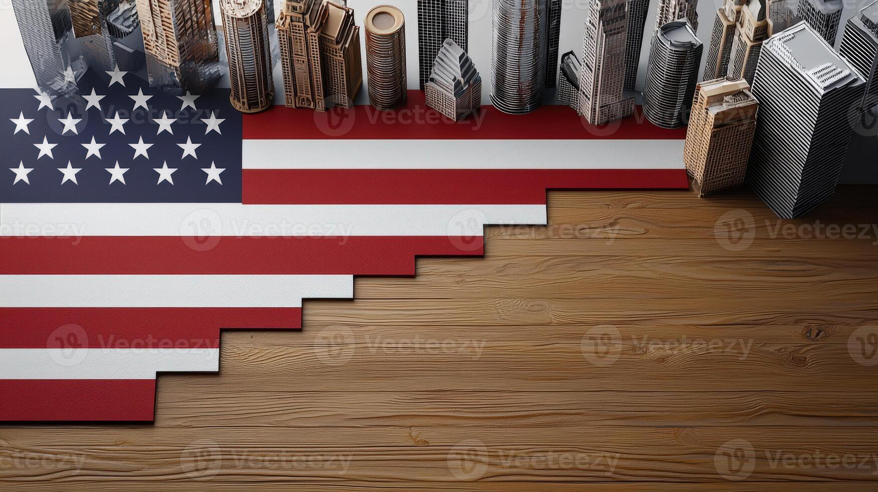 A wooden floor with a flag of the united states photo