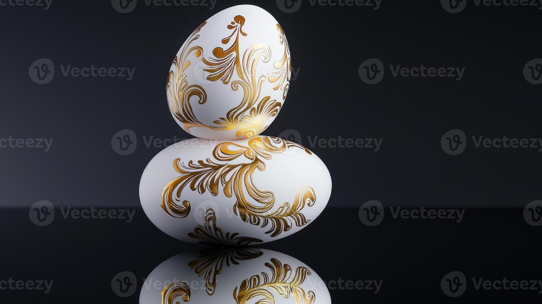 Golden easter eggs on black background 3d rendering photo