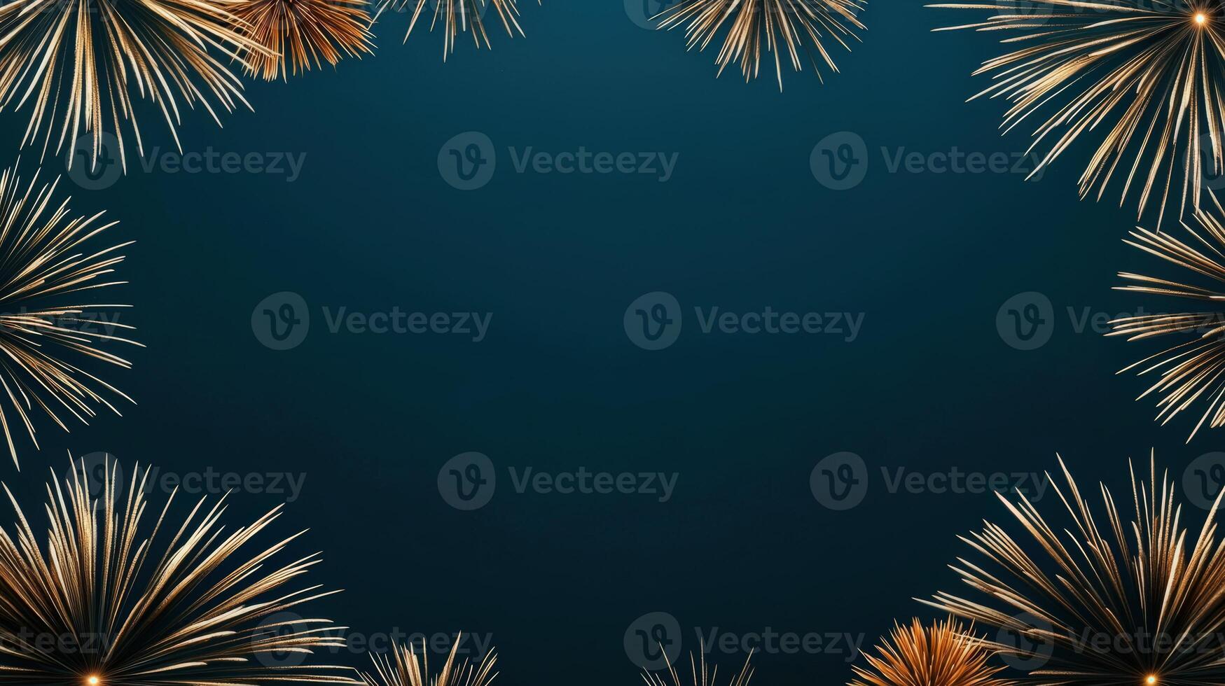 Golden fireworks on a dark blue background photo