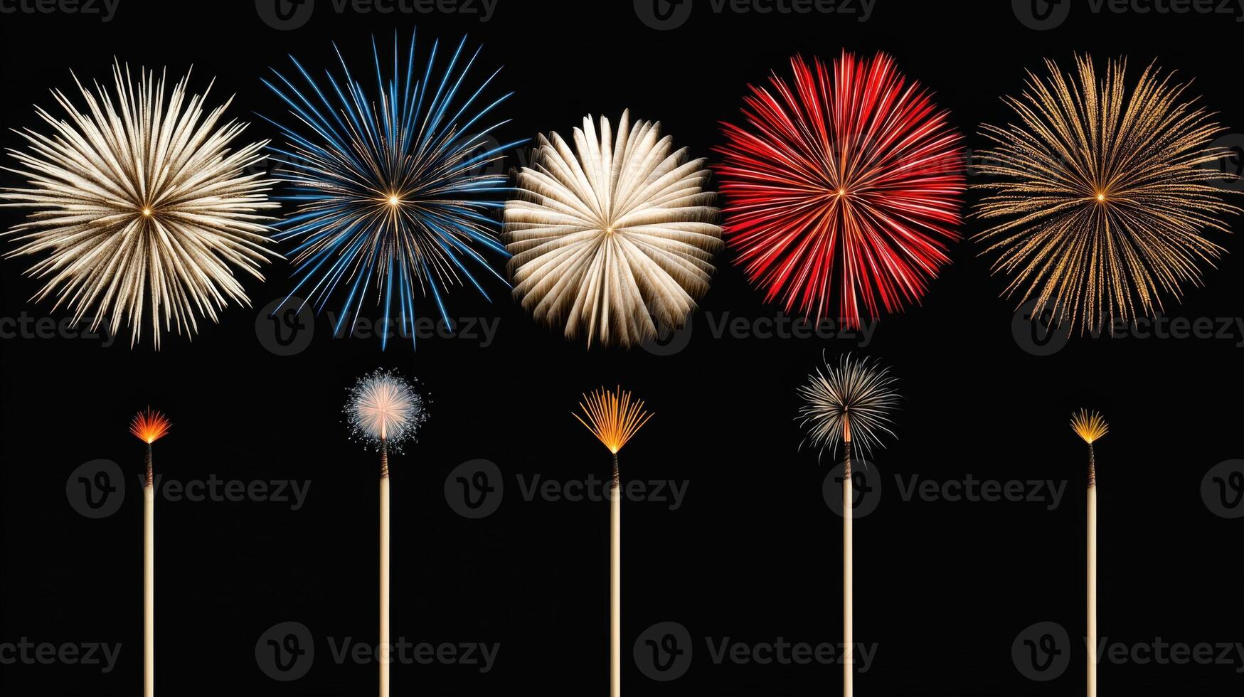 Fireworks on sticks set against a black background photo